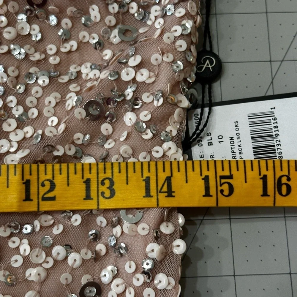 Adrianna Papell Sequin Gown 10 Blush NWT Scoop Back‎ Beaded Evening Dress